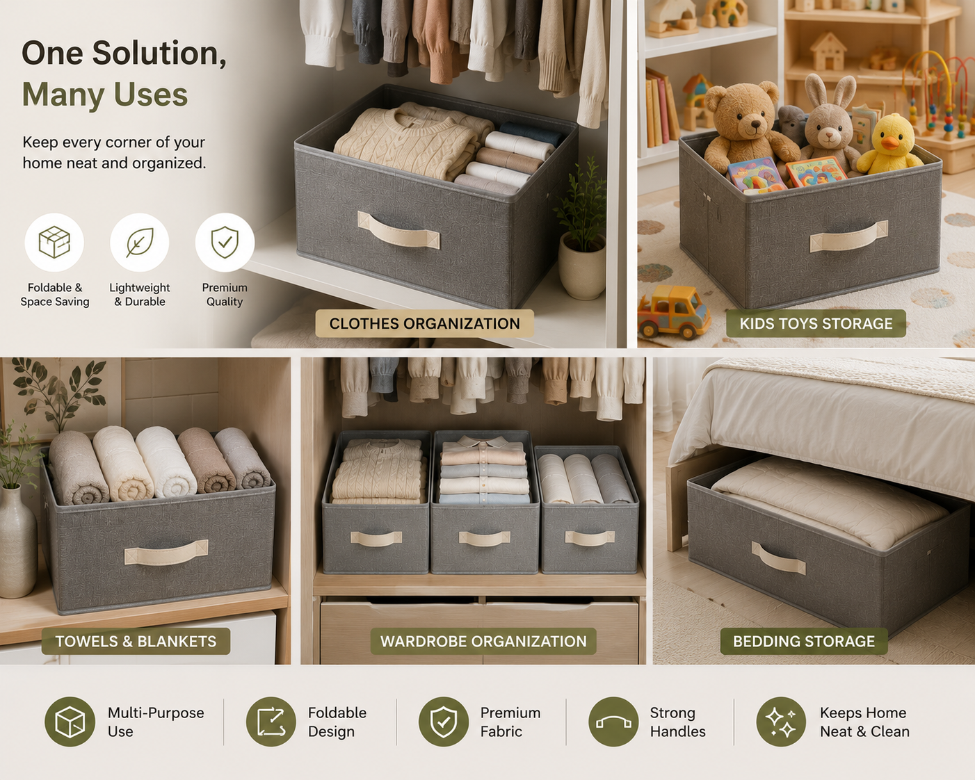 Foldable Closet & Wardrobe Storage Boxes with Lid & Handles (Set of 3)