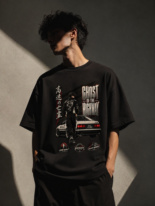 Ghost of the Highway Oversized Anime Streetwear T-Shirt | 240 GSM Heavyweight Cotton